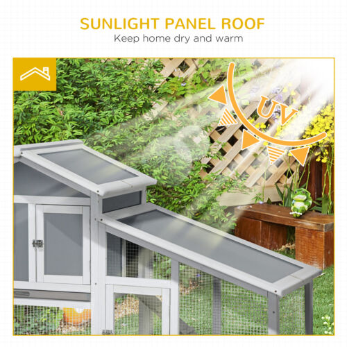 59&quot; Wooden Rabbit Hutch Playpen Bunny House with Sunlight Roof Ramp Tray Grey