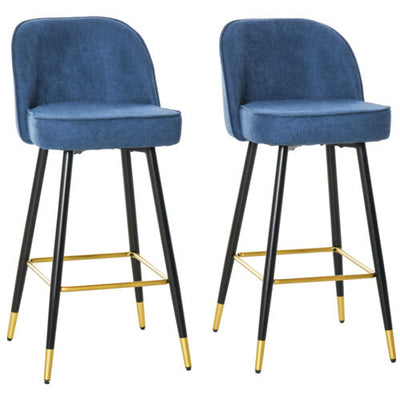 Set of 2 Upholstered Barstools Fabric Bar Chairs with Gold-Capped Steel Legs