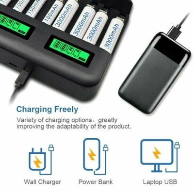 8 Slots Smart Battery Charger LCD Display For AA/AAA/C/D Rechargeable Batteries
