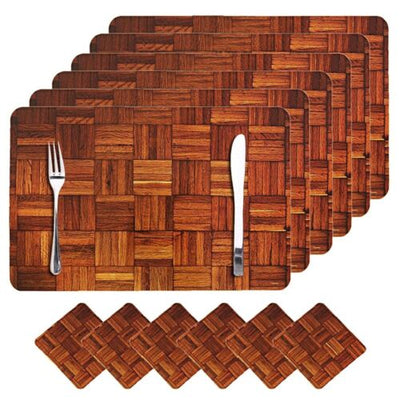 5PCS Wooden Design PVC Dining Table Placemat For Refrigerator Drawer