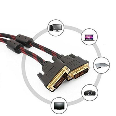 Nylon Braided DVI 24+1 Gold Plated Cable Cord Lead For Monitor LCD PC (1.5M) CA