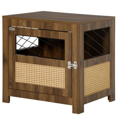Wood Dog Crate Kennel End Table Furniture W/ Cushion for XS Dogs Indoor Walnut