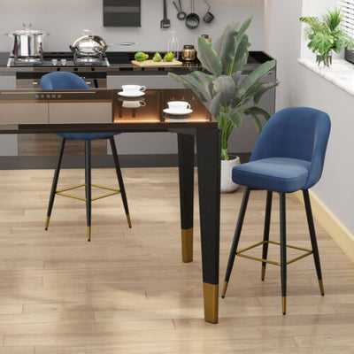 Set of 2 Upholstered Barstools Fabric Bar Chairs with Gold-Capped Steel Legs