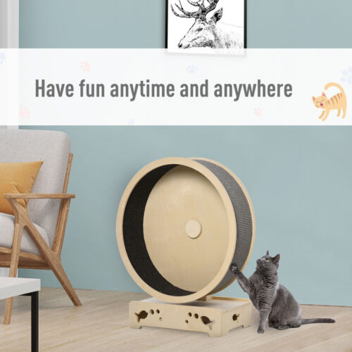 Wooden Pet Exercise Wheel with Carpet, Round Hamster-Wheel Style Cat Tree Grey 842525197304
