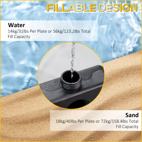 4 Piece Cantilever Offset Umbrella Base Stand Parasol Weights Water, Sand Black