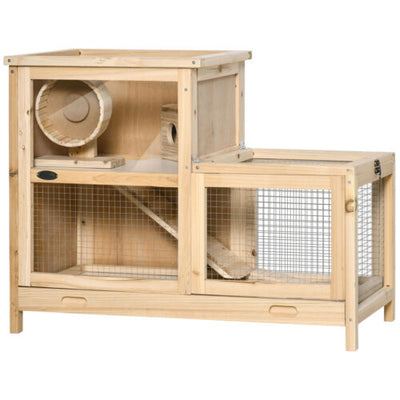 Large Hamster Cages and Habitats, Wooden Small Animal Cage w/ Seesaw, Tray