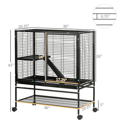 Small Animal Cage for Ferret Chinchilla Guinea Pig W/ Wheels Tray Ramp