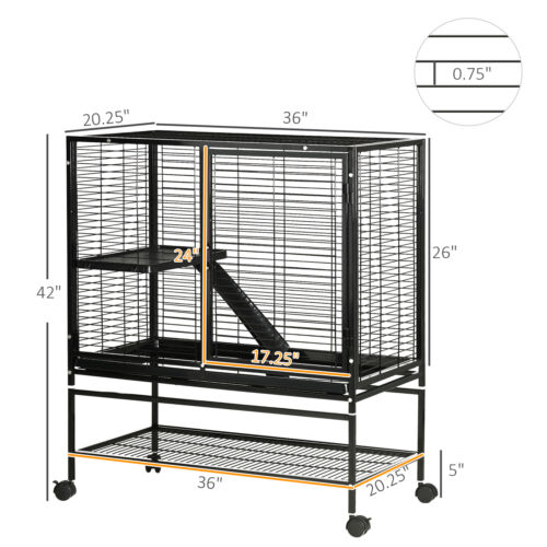Small Animal Cage for Ferret Chinchilla Guinea Pig W/ Wheels Tray Ramp