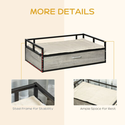 Elevated Dog Bed, Medium-size Pet Sofa Furniture w/ Drawer, Soft Cushion, Grey 196393066607