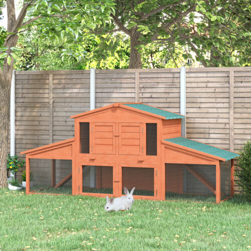 Big Rabbit Cage Guinea Pig House W/ Double Ramp, Weatherproof Wood Rabbit Hutch