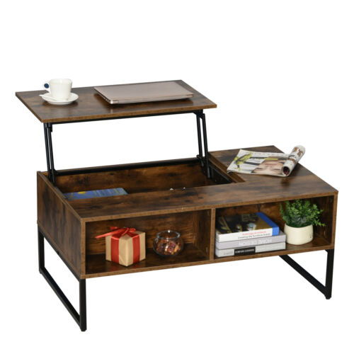 HOMCOM Foldable  Lift Top Coffee Table Convertible Furniture with 2 Storage