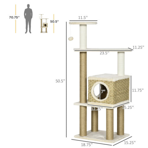 Cat Tree Activity Center w/ Jute Scratching Post, Condo, Hanging Ball Toy