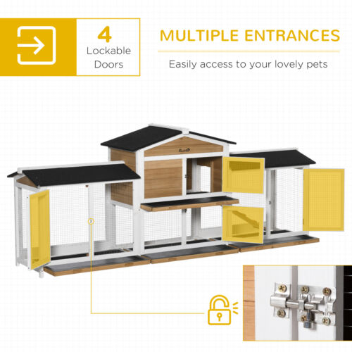 90.5&quot; Wooden Rabbit Hutch w/ Double Side Run Boxes Pull-out Tray Ramp 196393071090