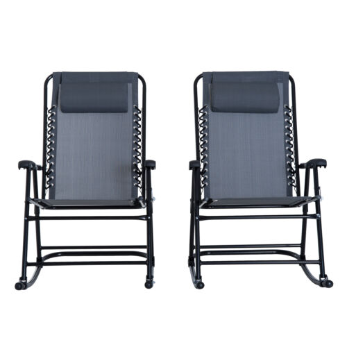 3pc Outdoor Patio Folding Rocking Chair Set Lawn Furniture Garden Rocker,Grey
