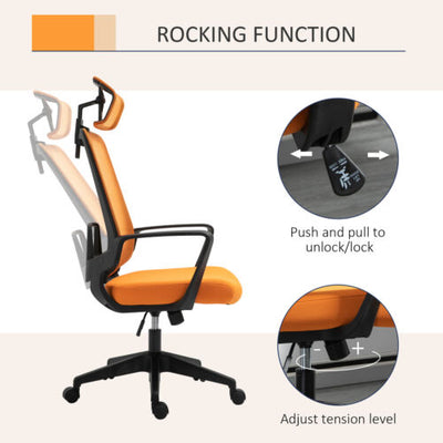 Mesh Office Chair High Back Swivel Task Chair w/ Rotate Headrest, Orange