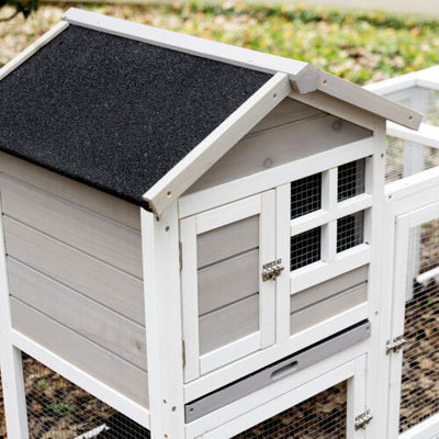 102&quot; 2-in-1 Wooden Rabbit Hutch, Double Main House Pet Playpen w/Tray Ramp Grey 196393159293