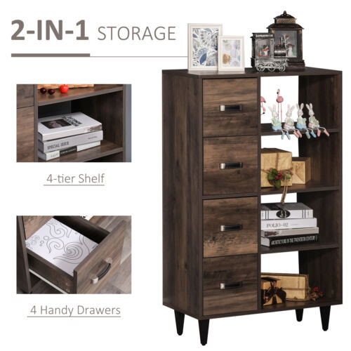 4-Drawer Dresser Storage Cabinet with 4-Tier Shelves for Living Room &amp; Bedroom