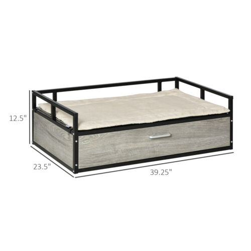 Elevated Dog Bed, Medium-size Pet Sofa Furniture w/ Drawer, Soft Cushion, Grey 196393066607