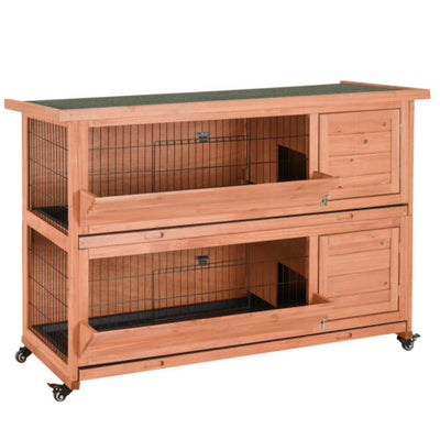 Outdoor Rabbit Hutch with Wheels, Quick on-the-Go Feeding, Wooden Rabbit Cage 196393256855