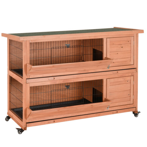 Outdoor Rabbit Hutch with Wheels, Quick on-the-Go Feeding, Wooden Rabbit Cage 196393256855