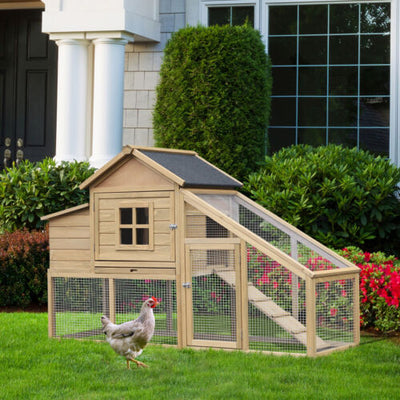 PawHut 69&quot; Chicken Coop, Includes Connecting Ramp and an Easy-Clean Tray Natural 842525157551