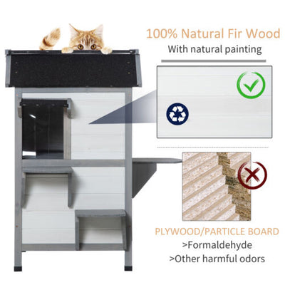 Wooden 2-Story Indoor or Outdoor Cat House W/ Escape Door, Cat Shelter, White 196393161340