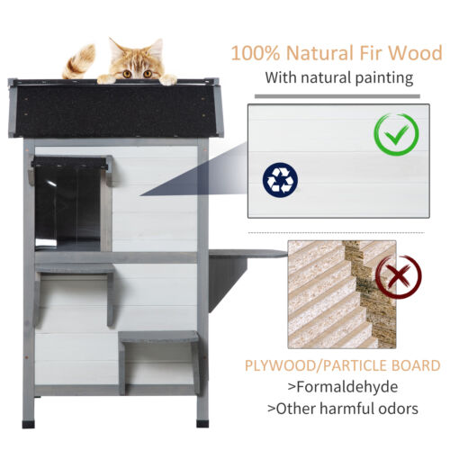Wooden 2-Story Indoor or Outdoor Cat House W/ Escape Door, Cat Shelter, White 196393161340