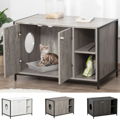 Cat Litter Box Enclosure Hidden Adjustable Cat Furniture with Damping Hinge