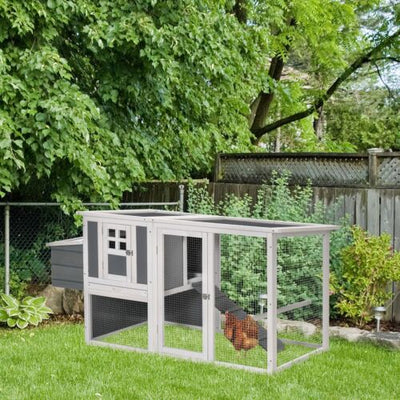 64&quot; Wooden Chicken Coop Hen House with Openable Hollow Sheet Roof Tray