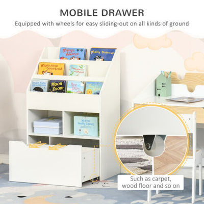Kids Storage Bookcase Stand w/ Display Shelves &amp; Drawer for Toys &amp; Books, White