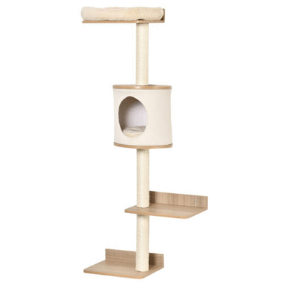 4-Level Wall Mounted Cat Tree Activity Play Center w/ Condo Bed Scratching Posts 196393066645