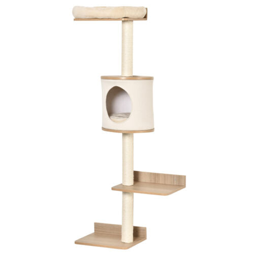 4-Level Wall Mounted Cat Tree Activity Play Center w/ Condo Bed Scratching Posts 196393066645