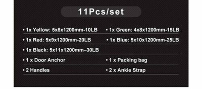 11 PCS Resistance Band Set Yoga Pilates Abs Exercise Fitness Tube Workout Gym CA