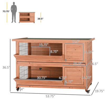 Outdoor Rabbit Hutch with Wheels, Quick on-the-Go Feeding, Wooden Rabbit Cage 196393256855