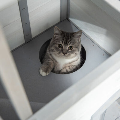 Wooden 2-Story Indoor or Outdoor Cat House W/ Escape Door, Cat Shelter, White 196393161340