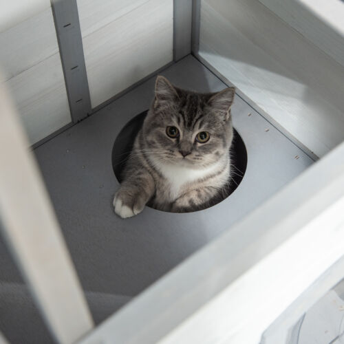 Wooden 2-Story Indoor or Outdoor Cat House W/ Escape Door, Cat Shelter, White 196393161340