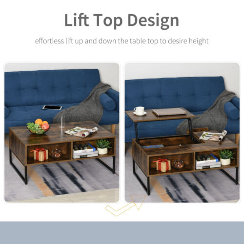 HOMCOM Foldable  Lift Top Coffee Table Convertible Furniture with 2 Storage