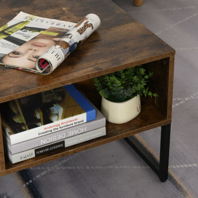 HOMCOM Foldable  Lift Top Coffee Table Convertible Furniture with 2 Storage