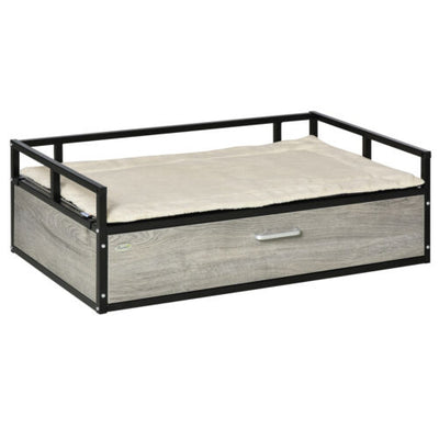Elevated Dog Bed, Medium-size Pet Sofa Furniture w/ Drawer, Soft Cushion, Grey 196393066607