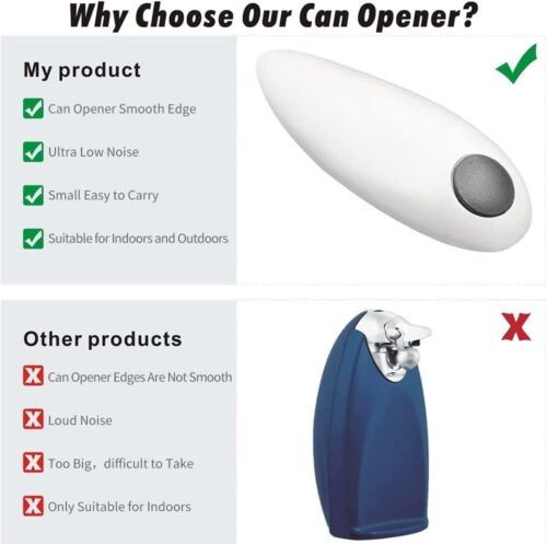 Electric Tin Can Opener Kitchen Safe Cutter Easy Grip Bottle Jar Lid Edge Smooth