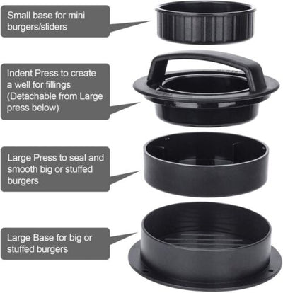 Non Stick 3 in 1 Burger Press Stuffed Hamburger Patty Molds Sliders BBQ Maker CA