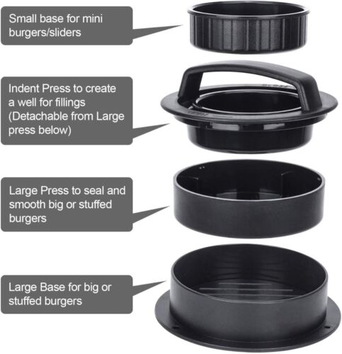 Non Stick 3 in 1 Burger Press Stuffed Hamburger Patty Molds Sliders BBQ Maker CA