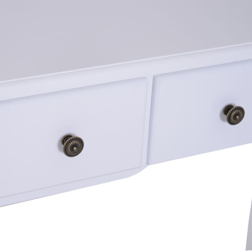 2-PC Dressing Table Set Vanity Makeup Desk Mirror Stool 5 Drawers Bedroom White