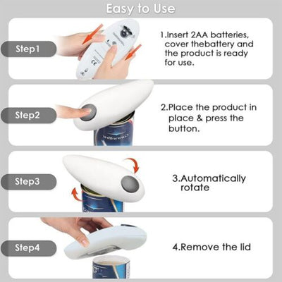 Electric Tin Can Opener Kitchen Safe Cutter Easy Grip Bottle Jar Lid Edge Smooth