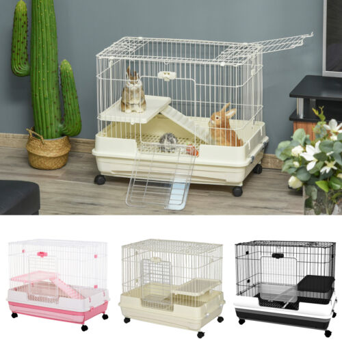 32&quot;H 2-level Rabbit Cage Indoor Small Animal Hutch Ferret House Habitat Metal