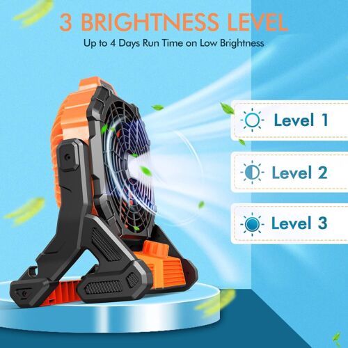 Outdoor Portable Camping Tent Fan with LED Light Rechargeable Cordless Tent Lamp