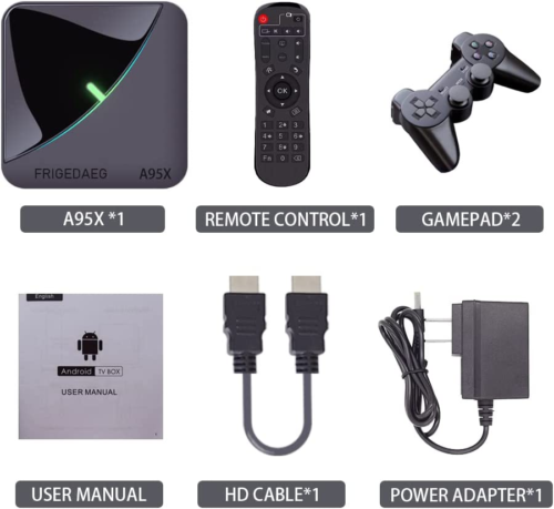 FRIGEDAEG Video Game Console with 60000+ Games A95X Retro Game Box 2 Controllers