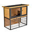 Outdoor Rabbit Cage Elevated Pet House w/ Slide-Out Tray, Natural Wood &amp; Black 842525165488