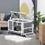 Wooden Rabbit Hutch Elevated Pet Bunny House with Slide-Out Tray Indoor Grey