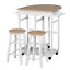 HOMCOM 3PCS Kitchen Trolley Island Set with Wheels 2 Barstool Chairs Drop Leaf